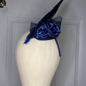Royal Blue Floral Fascinator Hat with Feather, Kentucky Derby, Tea Hats